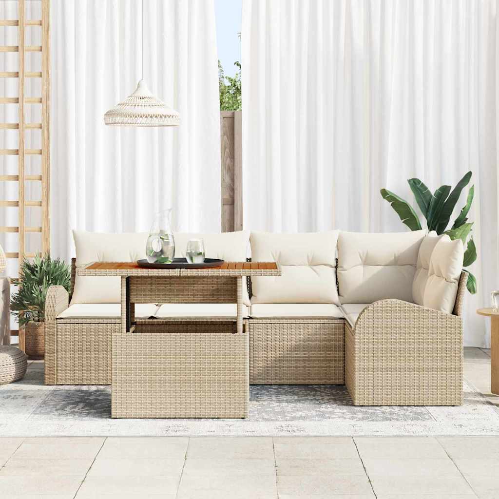 Garten-Sofa-Set mit Kissen 6 pcs Beige und Creme