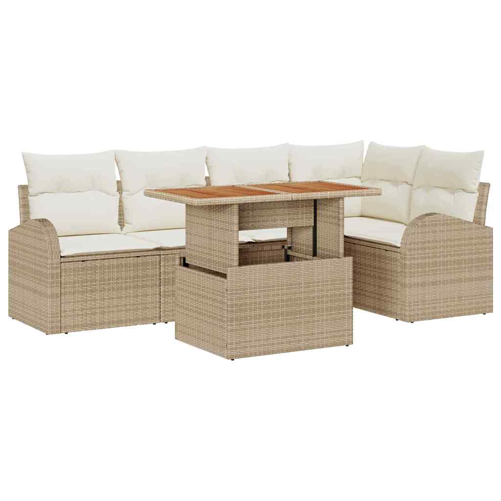 Garten-Sofa-Set mit Kissen 6 pcs Beige und Creme