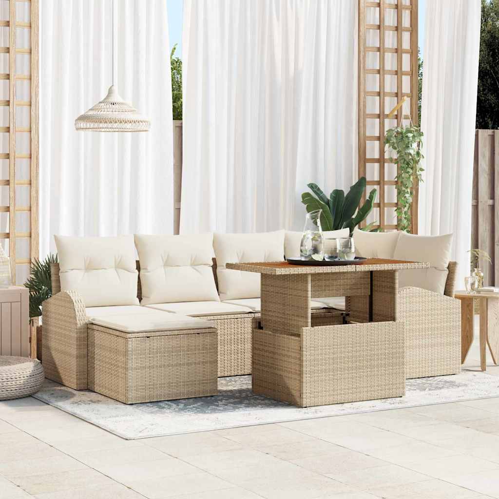 Garten-Sofa-Set mit Kissen 7 pcs Beige und Creme