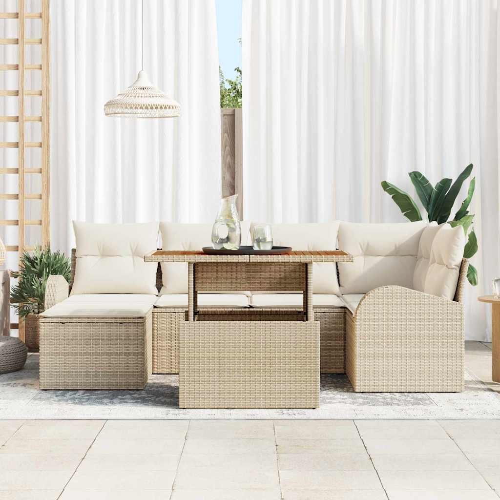 Garten-Sofa-Set mit Kissen 7 pcs Beige und Creme