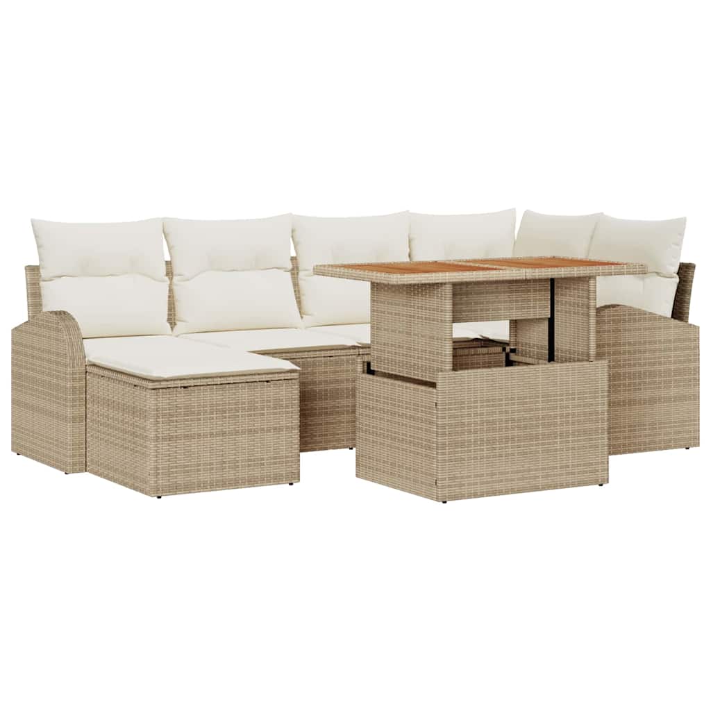 Garten-Sofa-Set mit Kissen 7 pcs Beige und Creme