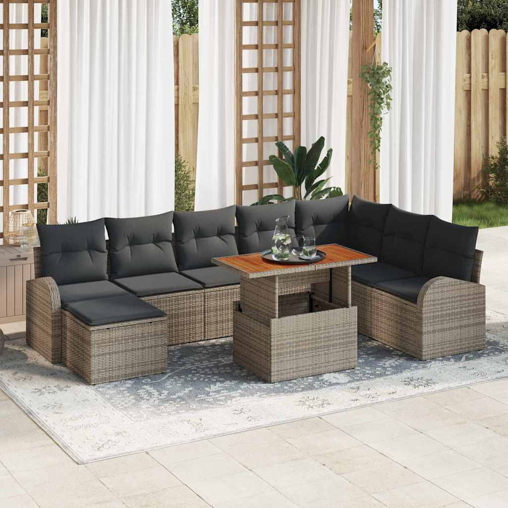 Garten-Sofa-Set mit Kissen 9 pcs Grau