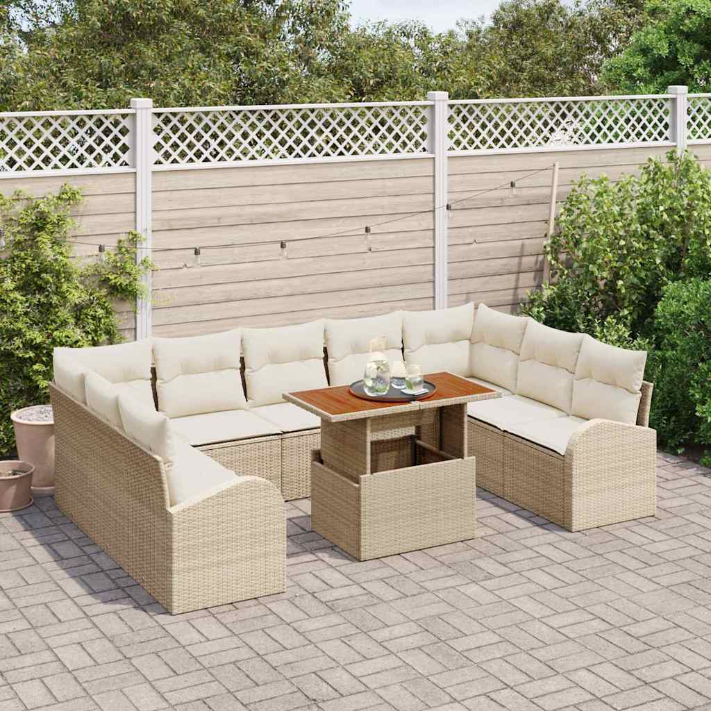 Garten-Sofa-Set mit Kissen 10 pcs Beige und Creme