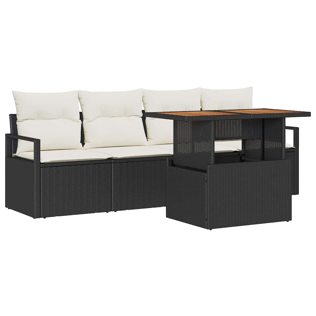 Garten-Sofa-Set mit Kissen 5 pcs Schwarz und Creme