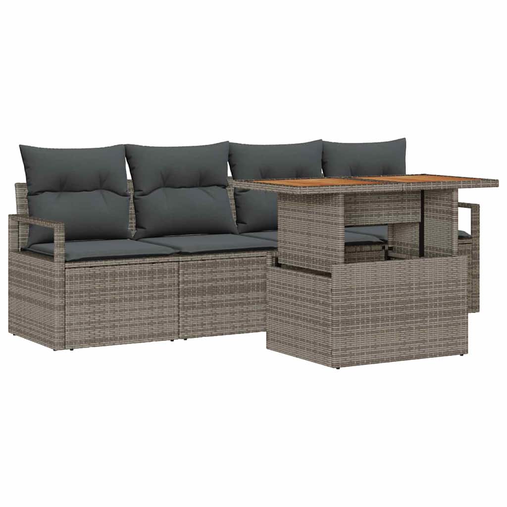 Garten-Sofa-Set mit Kissen 5 pcs Grau