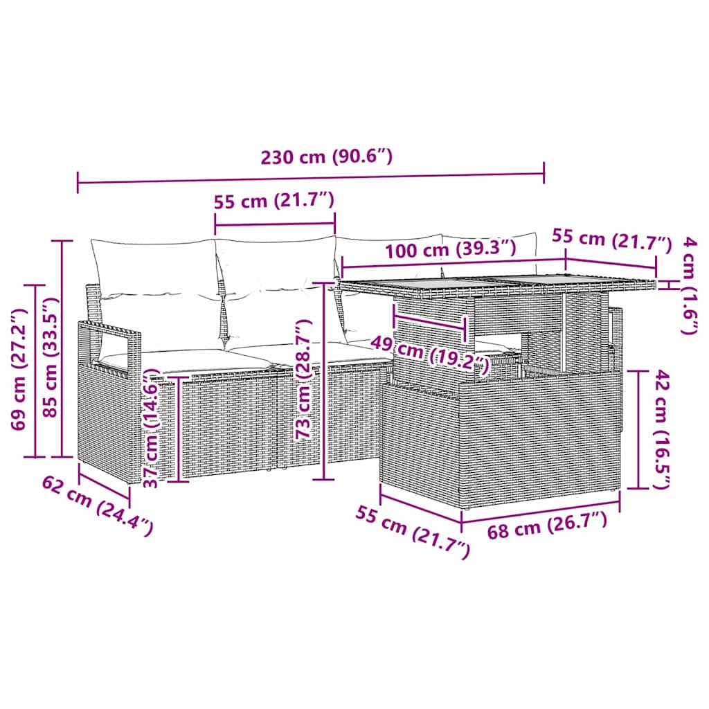 Garten-Sofa-Set mit Kissen 5 pcs Beige und Hellgrau