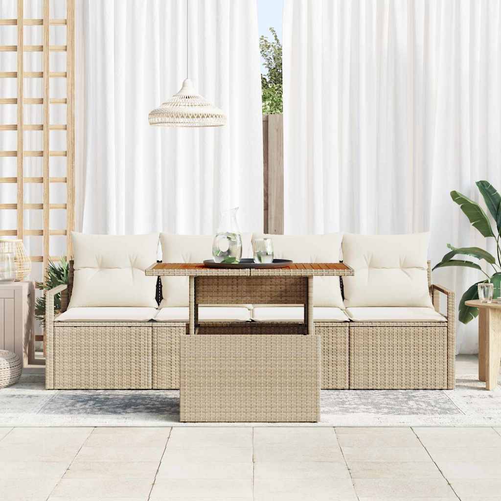 Garten-Sofa-Set mit Kissen 5 pcs Beige und Creme