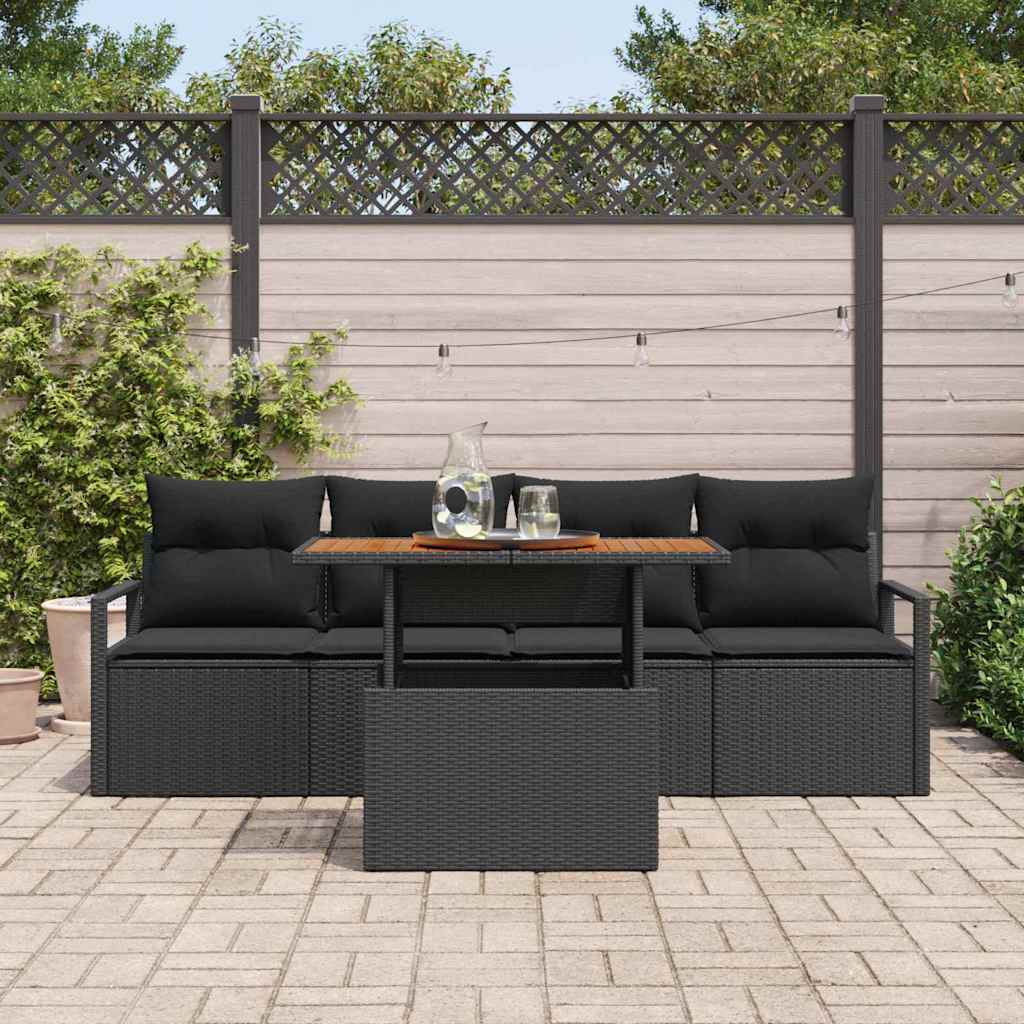 Garten-Sofa-Set mit Kissen 5 pcs Schwarz