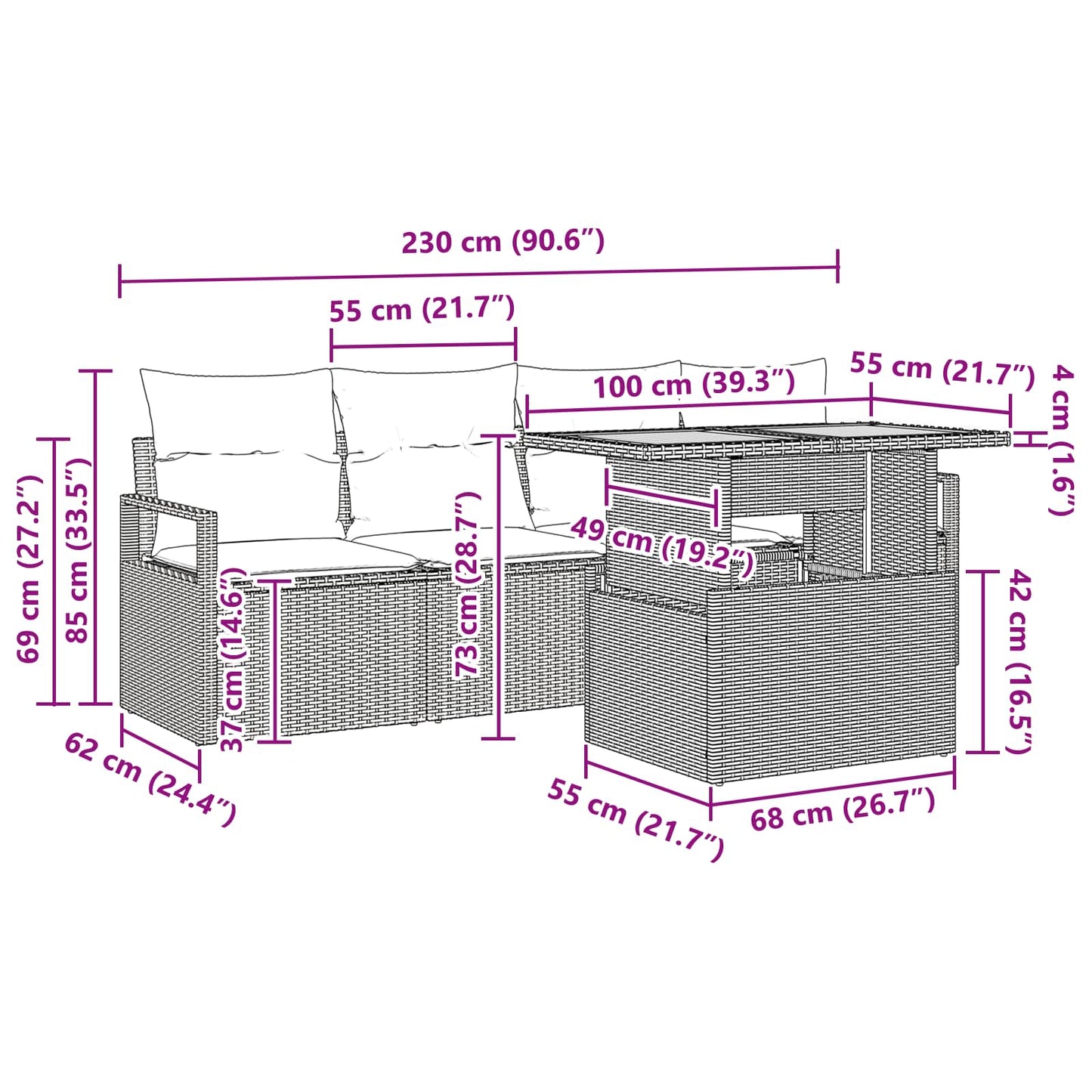 Garten-Sofa-Set mit Kissen 5 pcs Schwarz und blau