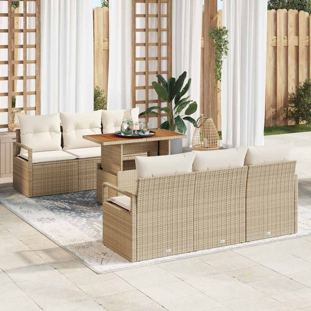 Garten-Sofa-Set mit Kissen 7 pcs Beige und Creme