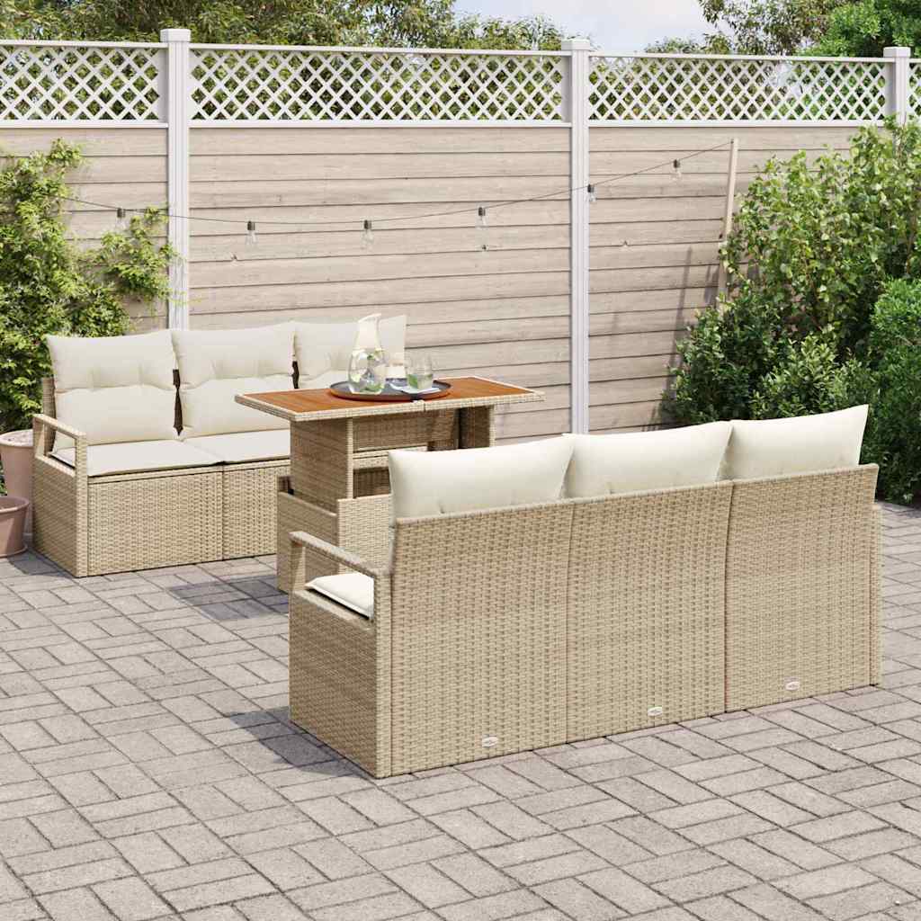 Garten-Sofa-Set mit Kissen 7 pcs Beige und Creme