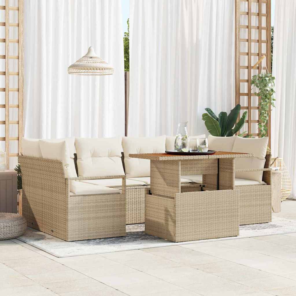 Garten-Sofa-Set mit Kissen 7 pcs Beige und Creme