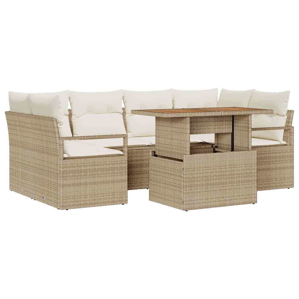 Garten-Sofa-Set mit Kissen 7 pcs Beige und Creme
