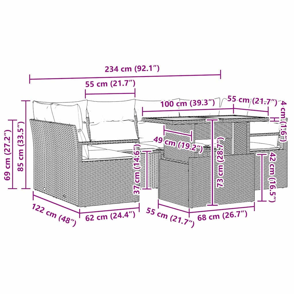 Garten-Sofa-Set mit Kissen 7 pcs Beige und Creme