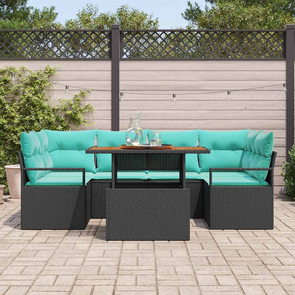 Garten-Sofa-Set mit Kissen 7 pcs Schwarz und blau