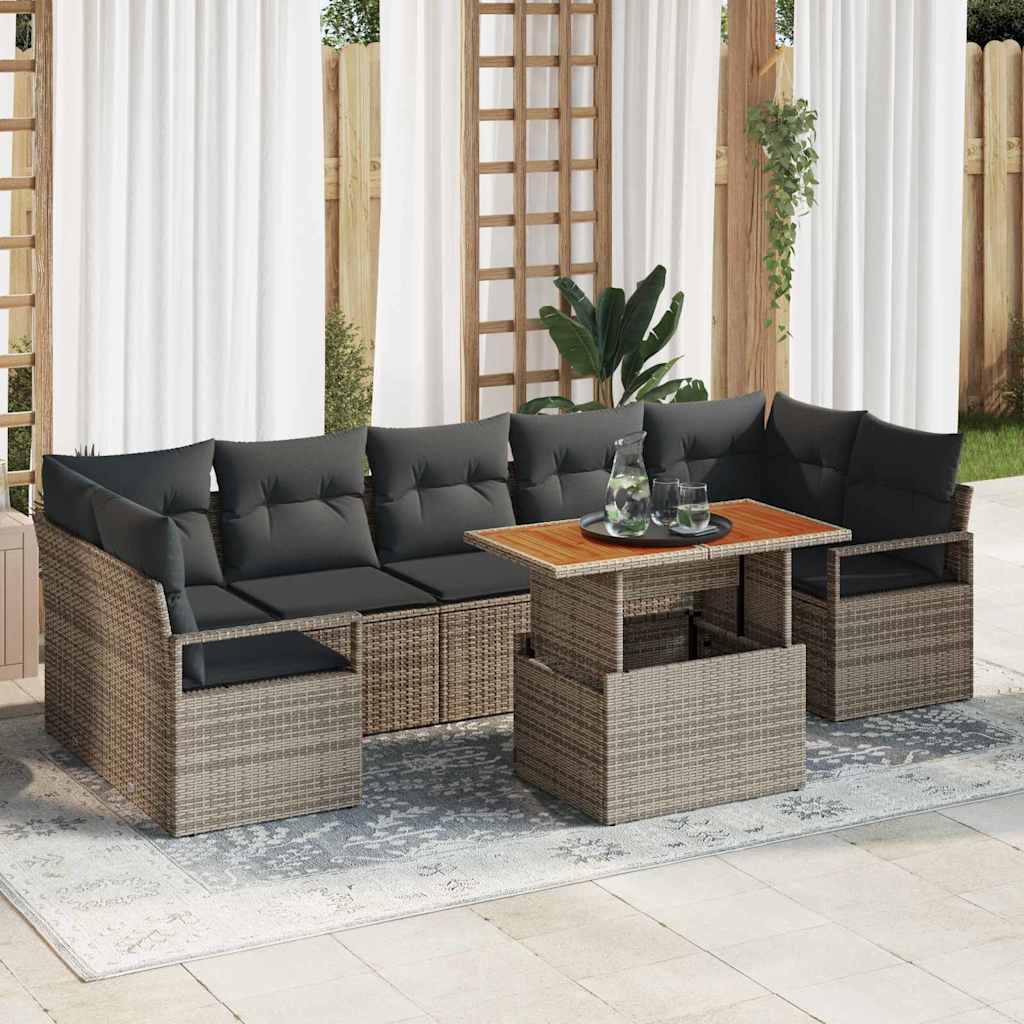 Garten-Sofa-Set mit Kissen 8 pcs Grau und Braun