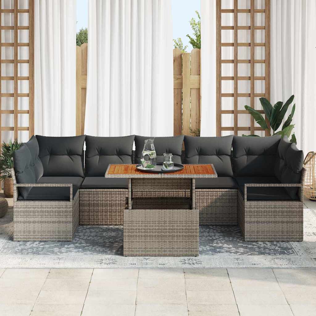 Garten-Sofa-Set mit Kissen 8 pcs Grau und Braun