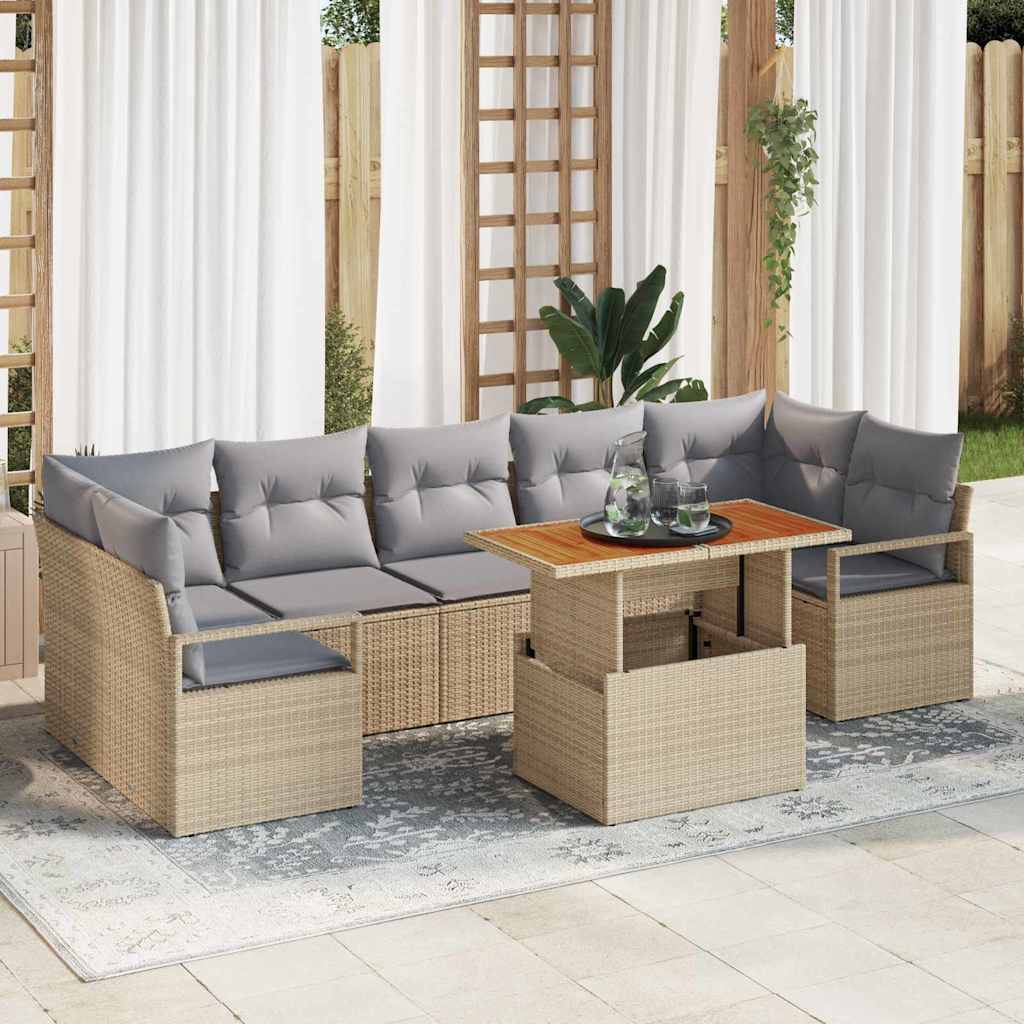 Garten-Sofa-Set mit Kissen 8 pcs Beige und Grau