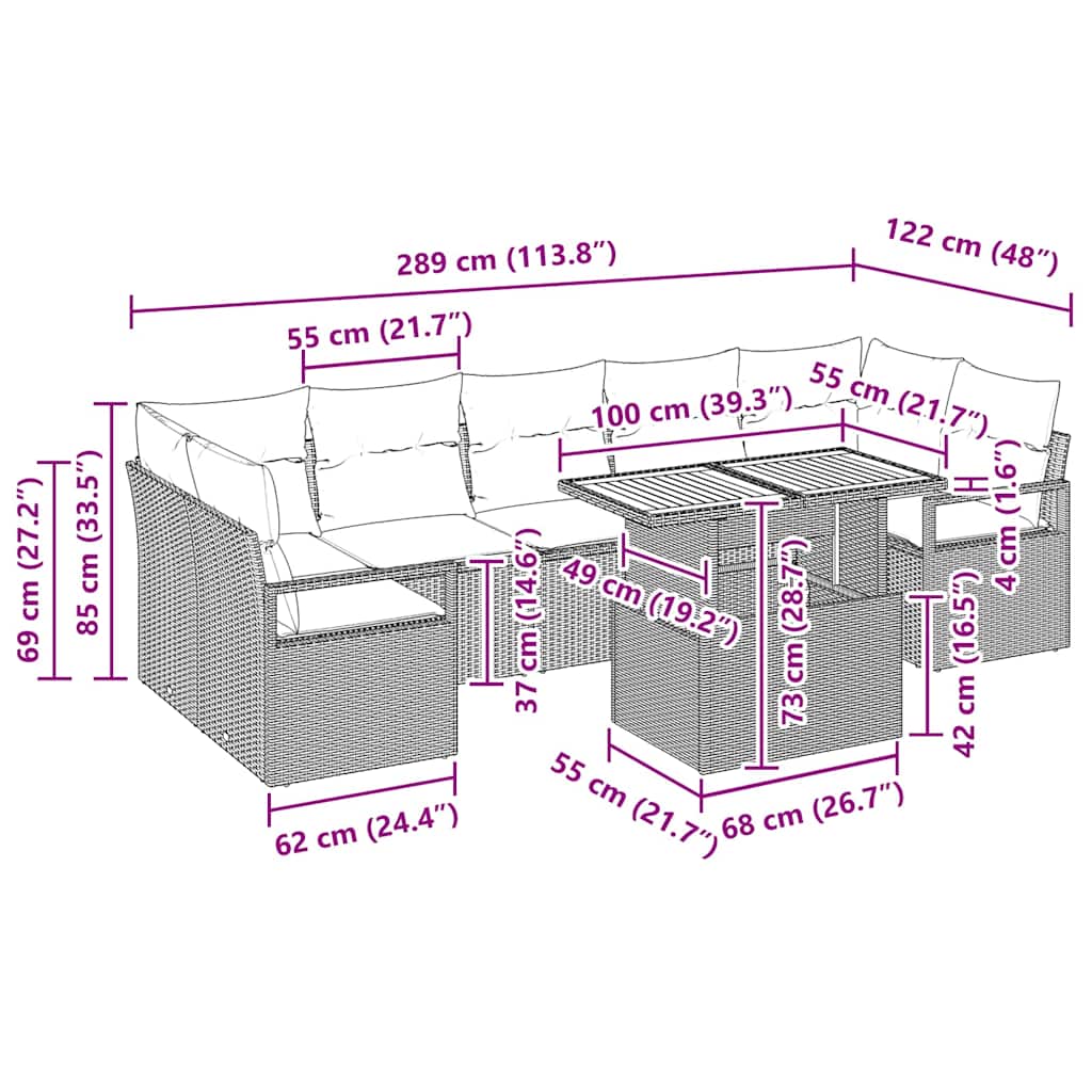 Garten-Sofa-Set mit Kissen 8 pcs Schwarz und Braun