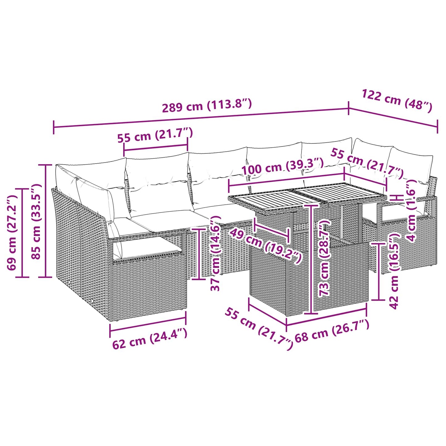 Garten-Sofa-Set mit Kissen 8 pcs Schwarz und Teal