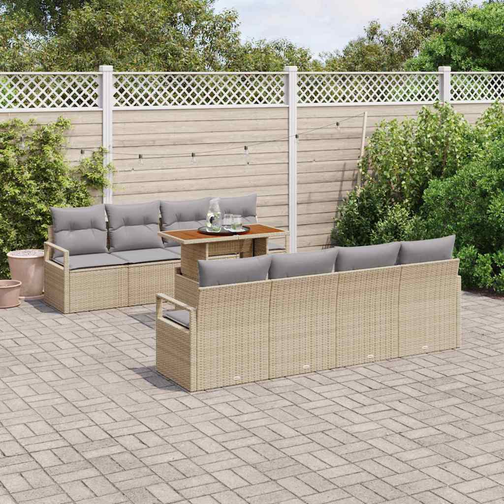 Garten-Sofa-Set mit Kissen mit Kissen 9 pcs Beige und Grau
