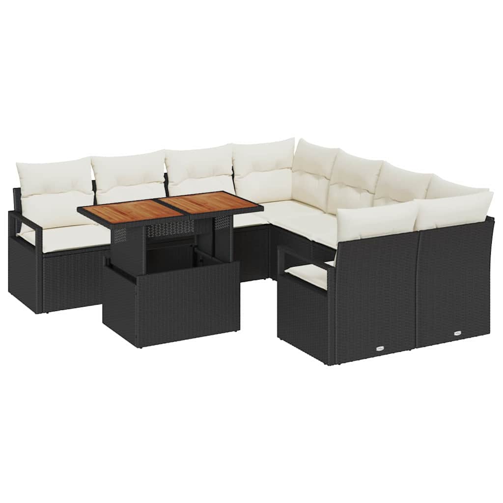 Garten Essgruppe mit Kissen 9 pcs Schwarz und Creme