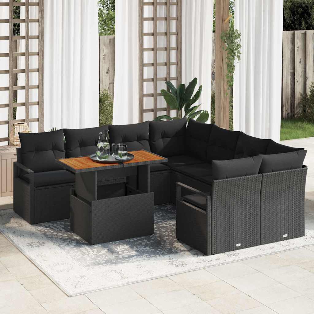 Garten Essgruppe mit Kissen 9 pcs Schwarz und Braun