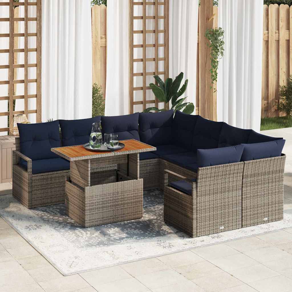 Garten Essgruppe mit Kissen 9 pcs Grau und Marineblau