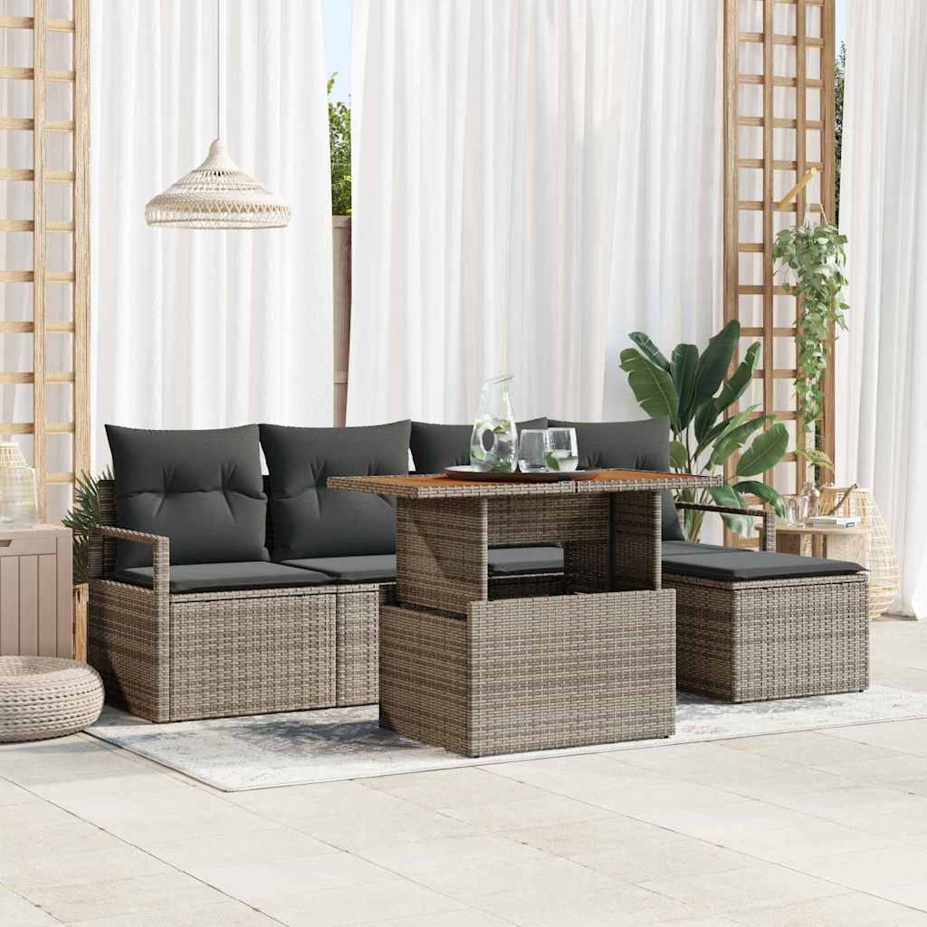 Garten Essgruppe mit Kissen 6 pcs Grau und Braun