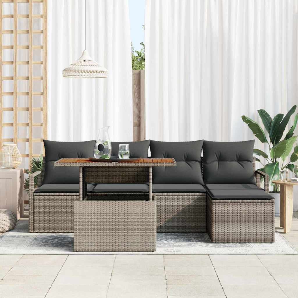 Garten Essgruppe mit Kissen 6 pcs Grau und Braun