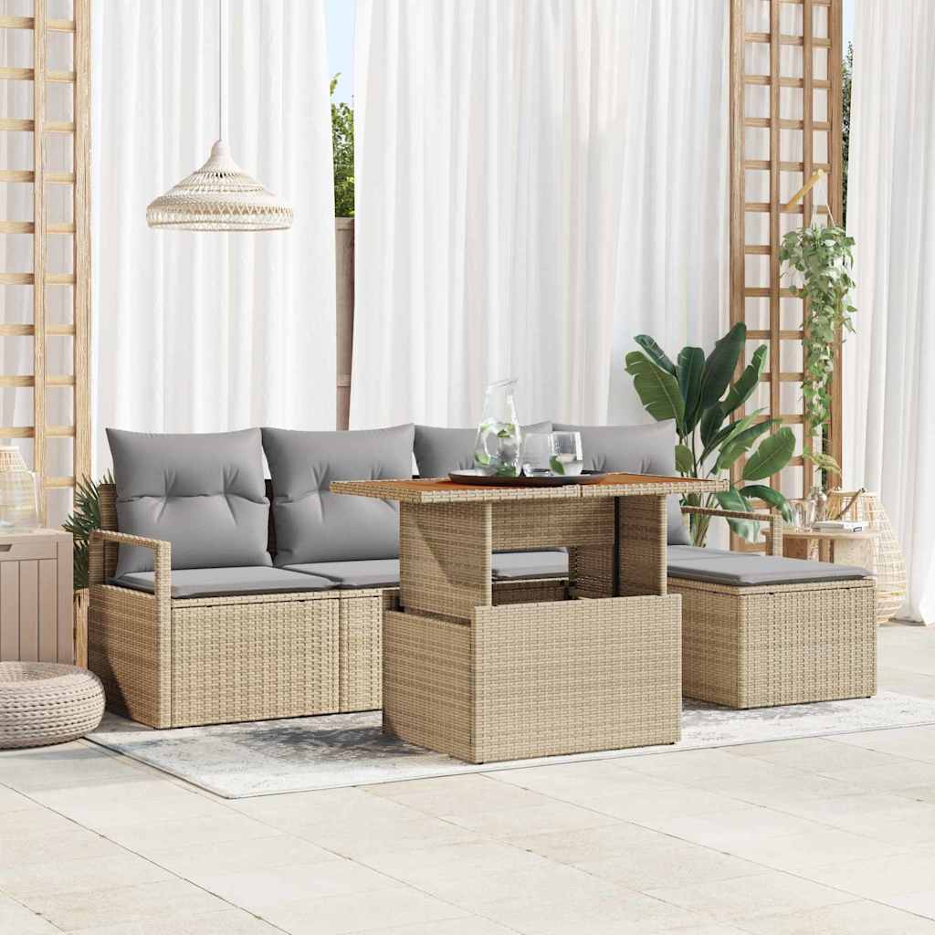 Garten Essgruppe mit Kissen 6 pcs Beige und Grau