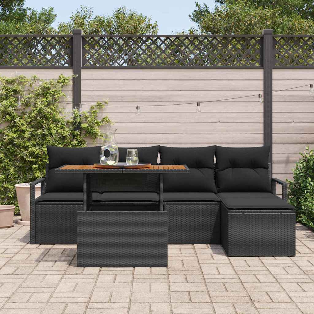 Garten Essgruppe mit Kissen 6 pcs Schwarz und Braun