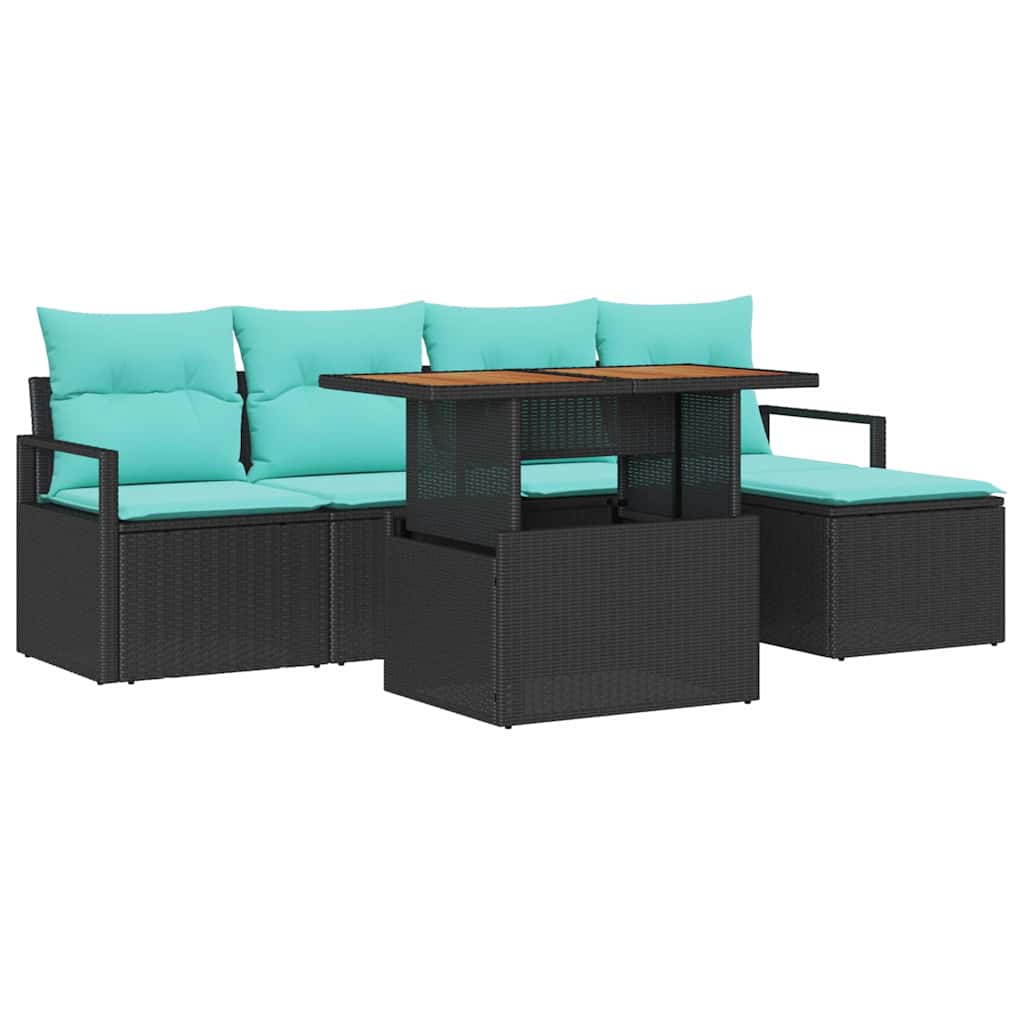 Garten Essgruppe mit Kissen 6 pcs Schwarz und Teal