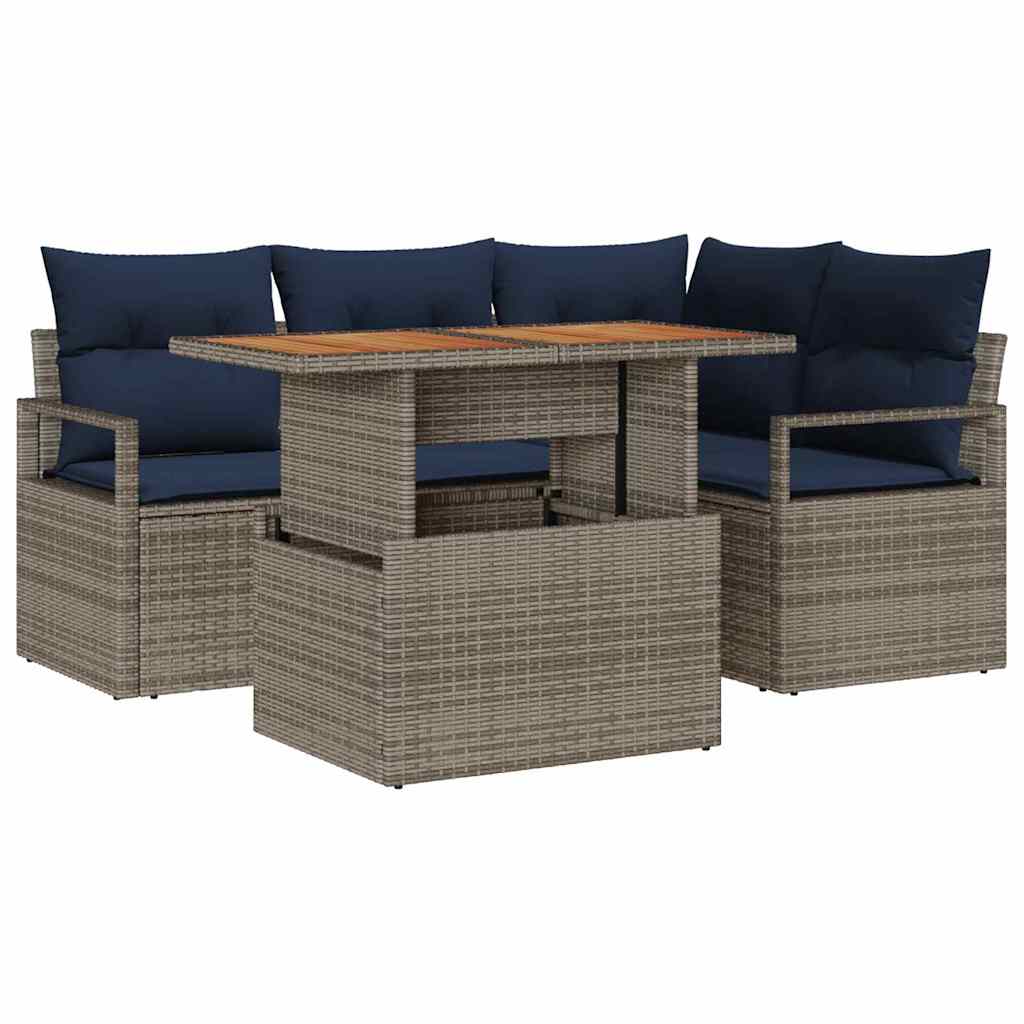 Garten Essgruppe mit Kissen 5 pcs Grau und Marineblau