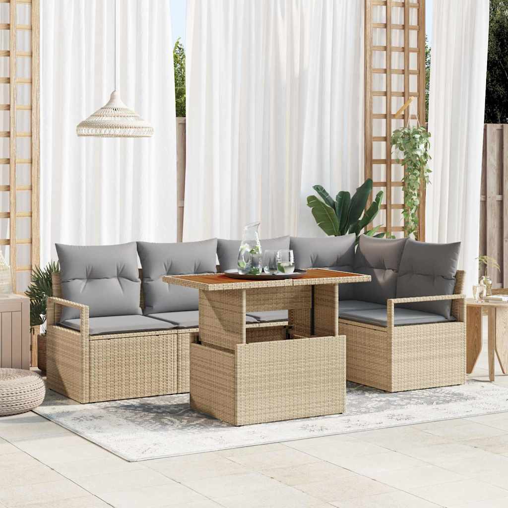 Garten Essgruppe mit Kissen 6 pcs Beige und Grau