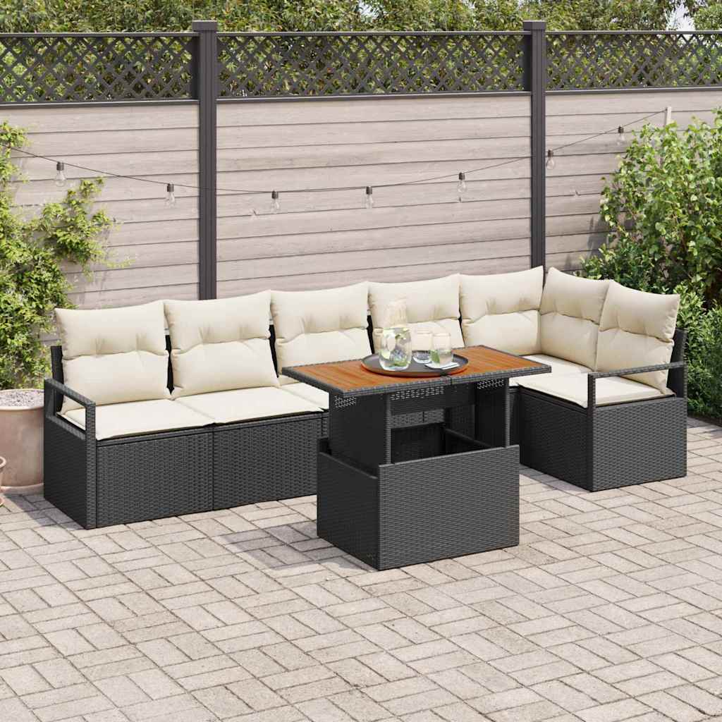 Garten Essgruppe mit Kissen 7 pcs Schwarz und Creme