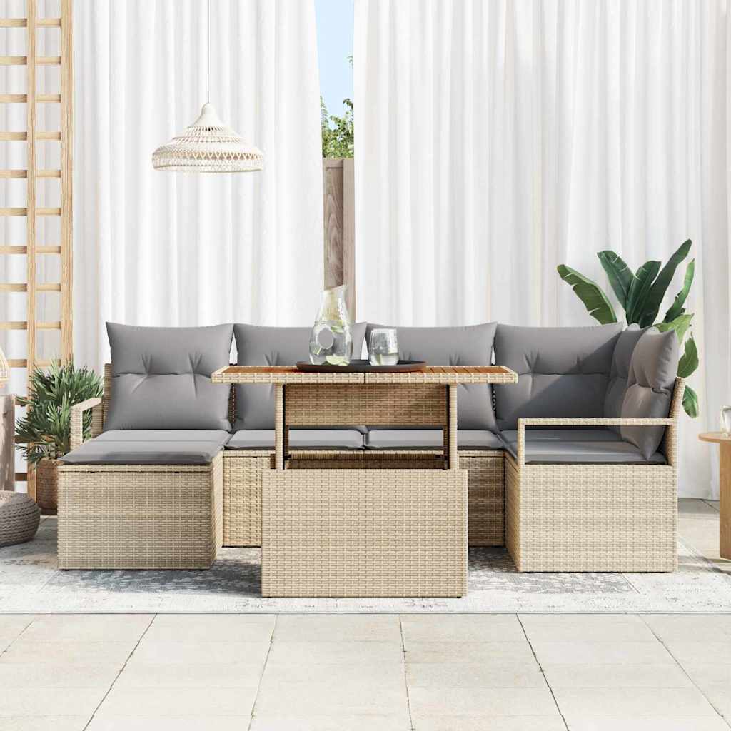 Garten Essgruppe mit Kissen 7 pcs Beige und Grau