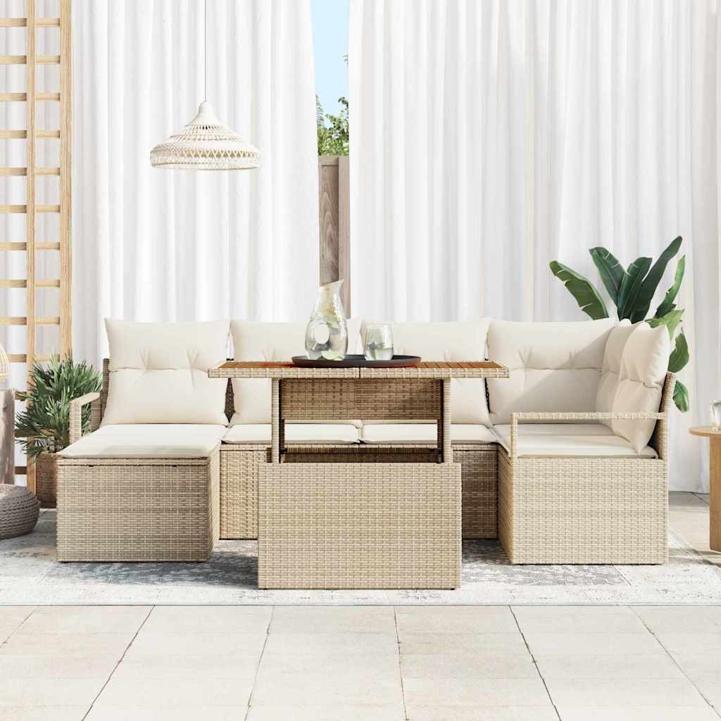 Garten Essgruppe mit Kissen 7 pcs Beige und Creme