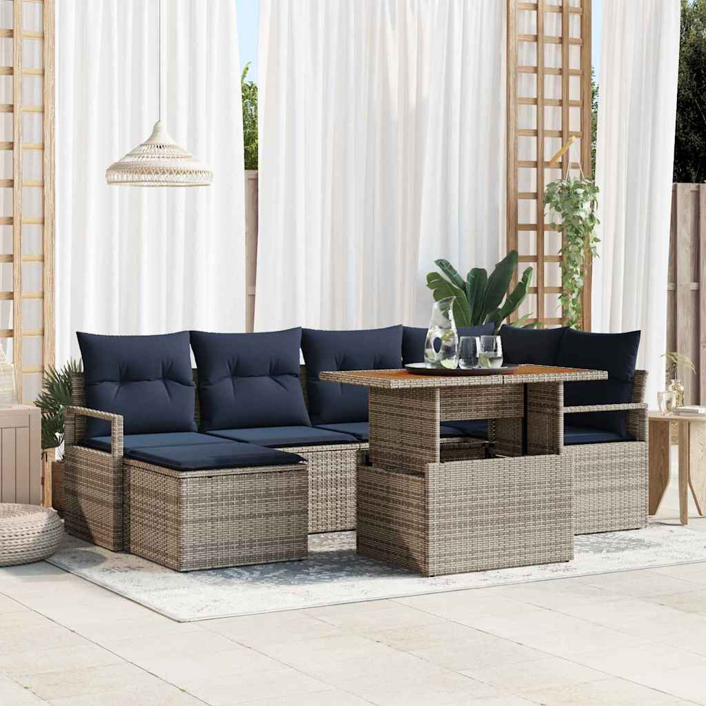 Garten Essgruppe mit Kissen 7 pcs Grau und Marineblau