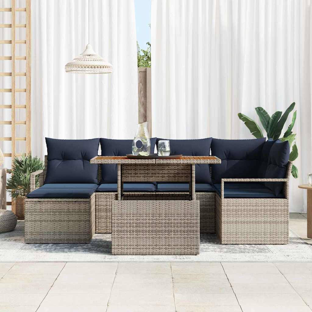 Garten Essgruppe mit Kissen 7 pcs Grau und Marineblau