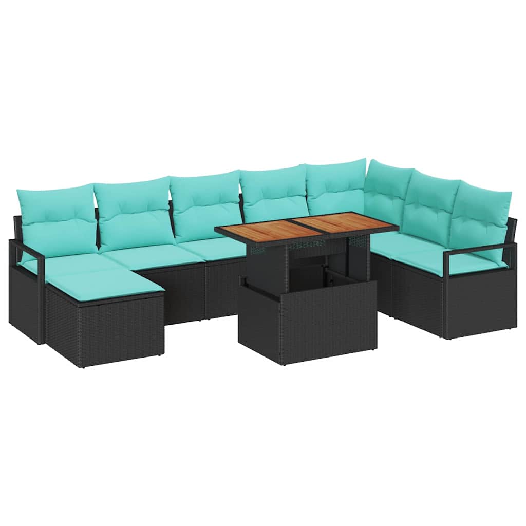 Garten Essgruppe mit Kissen 9 pcs Schwarz und Teal