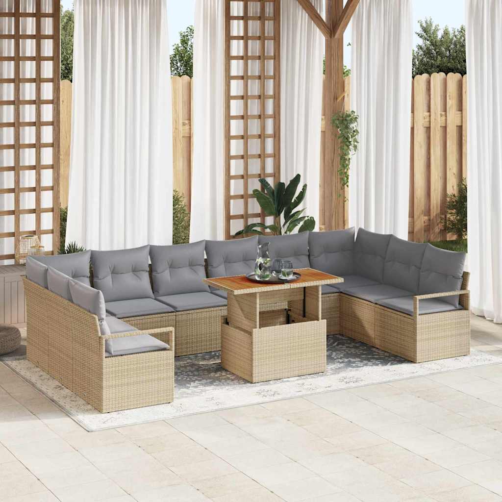 Garten-Sofa-Set mit Kissen 11 pcs Beige und Grau
