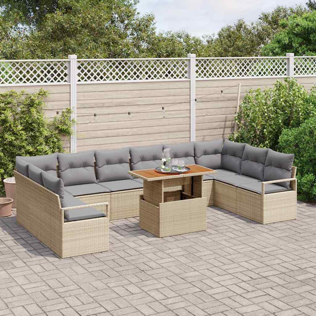 Garten-Sofa-Set mit Kissen 11 pcs Beige und Grau