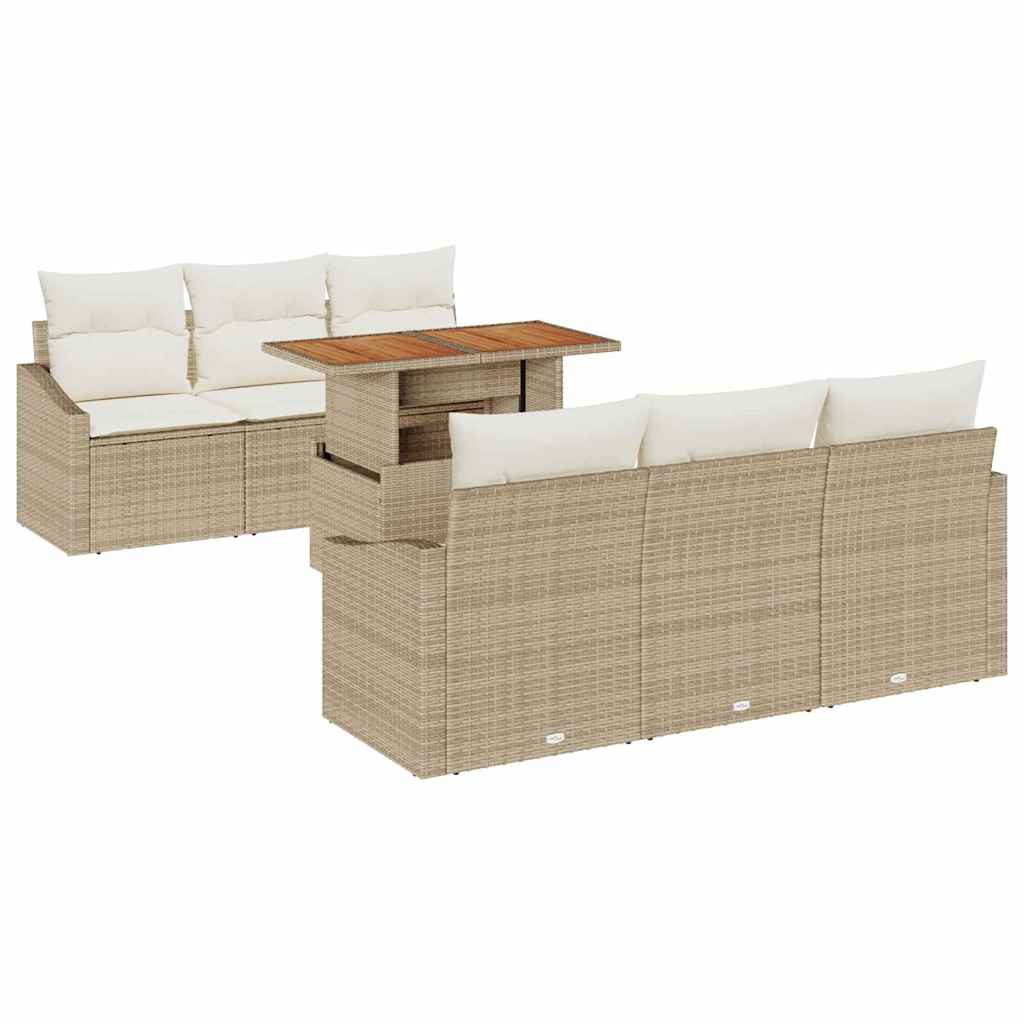Garten-Sofa-Set mit Kissen mit Kissen 7 pcs Beige und Creme