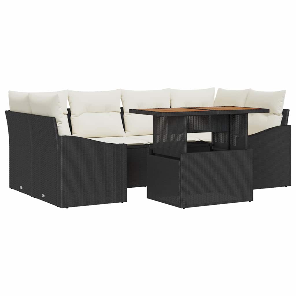 Garten Essgruppe mit Kissen 7 pcs Schwarz und Creme