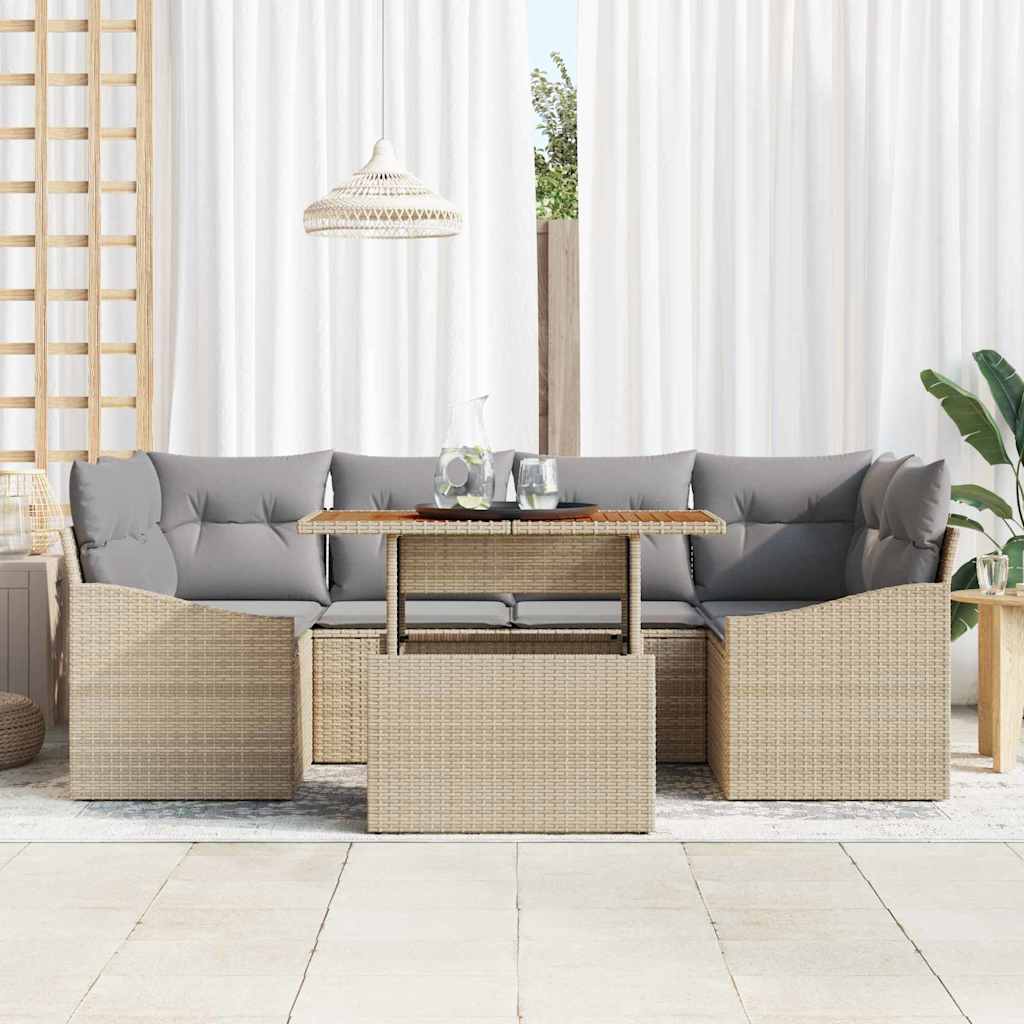 Garten Essgruppe mit Kissen 7 pcs Beige und Grau