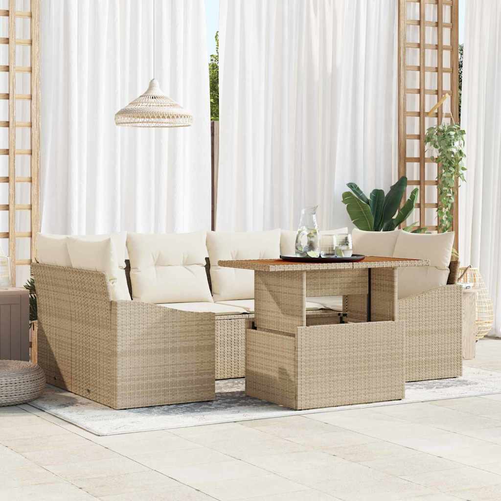 Garten Essgruppe mit Kissen 7 pcs Beige und Creme