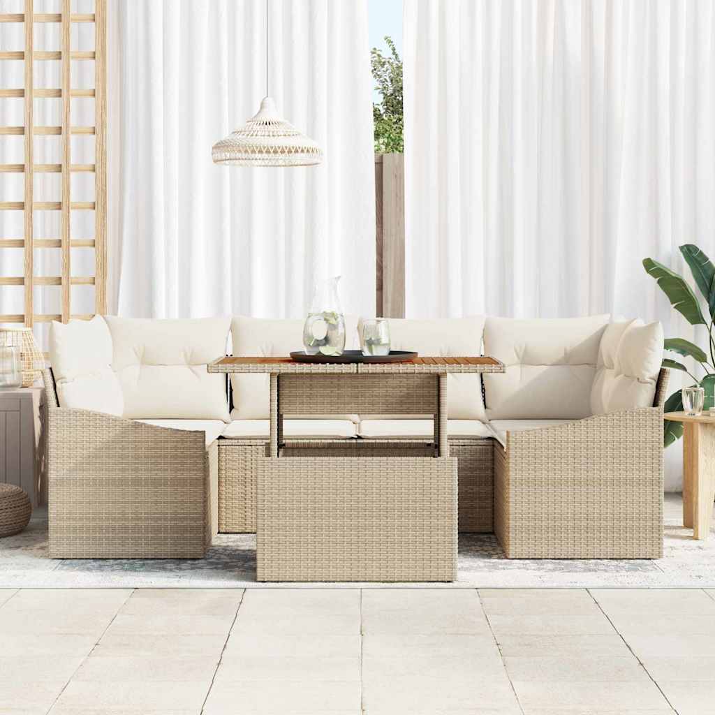 Garten Essgruppe mit Kissen 7 pcs Beige und Creme