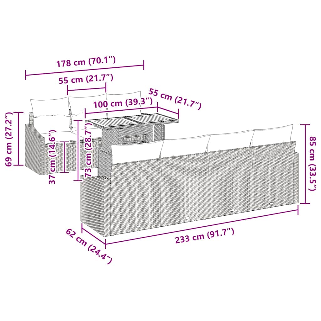 Garten Essgruppe mit Kissen 8 pcs Beige und Grau