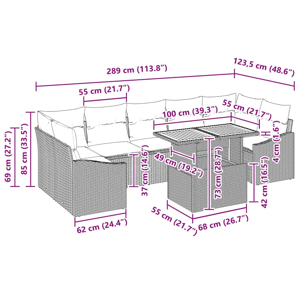 Garten Essgruppe mit Kissen 8 pcs Schwarz und Creme